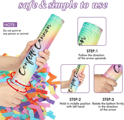 6 Pack 12 Inch Multicolor Confetti Cannon Party Poppers